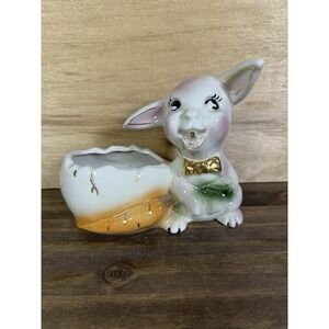 Vintage‎ Ceramic Bunny Planter Rabbit with Bowtie Easter Spring Decor
